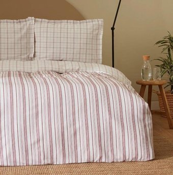 Karaca Home Pamuk Dört Mevsim 160 x 220 cm Çizgili Tek Kişilik Nevresim Takımı Bordo