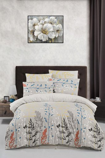 Helenito Ranforce Dört Mevsim 160 x 220 cm Doğa Tek Kişilik Nevresim Takımı Gri
