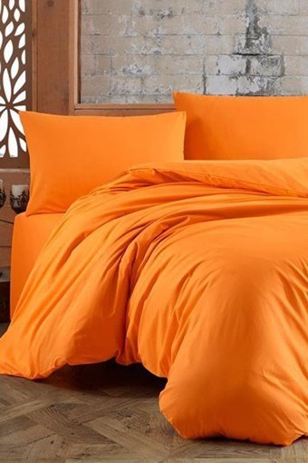 Çeyiz Diyarı Almond Ranforce Dört Mevsim 160 x 220 cm Düz Tek Kişilik Nevresim Takımı Turuncu