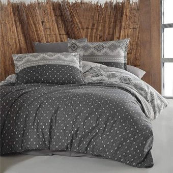 Clasy Pamuk Dört Mevsim 180 x 230 cm Şal Desen Tek Kişilik Nevresim Takımı Antrasit