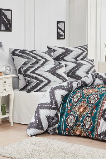Mislina Home Kışlık 160 x 220 cm Desenli Tek Kişilik Nevresim Takımı Beyaz Siyah