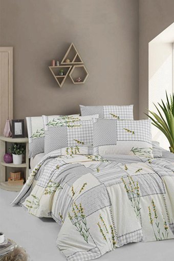 Helenito Ranforce Dört Mevsim 160 x 220 cm Çiçekli Tek Kişilik Nevresim Takımı Beyaz Sarı