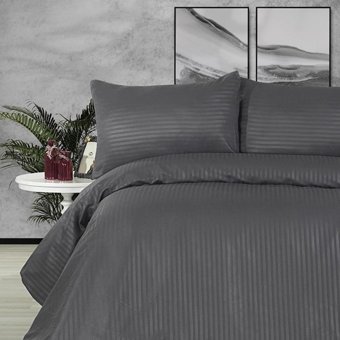 Nevresim Dünyası Saten Dört Mevsim 160 x 220 cm Çizgili Tek Kişilik Nevresim Takımı Antrasit