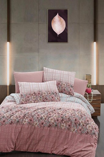 Helenito Ranforce Dört Mevsim 160 x 220 cm Çiçekli Tek Kişilik Nevresim Takımı Somon