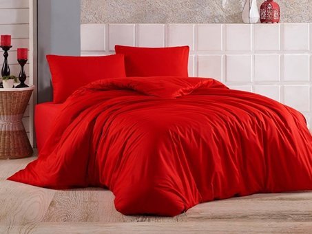 Çeyiz Diyarı Almond Ranforce Dört Mevsim 160 x 220 cm Düz Tek Kişilik Nevresim Takımı Kırmızı
