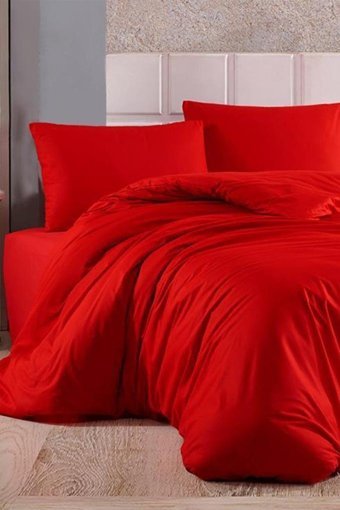 Çeyiz Diyarı Almond Ranforce Dört Mevsim 160 x 220 cm Düz Tek Kişilik Nevresim Takımı Kırmızı
