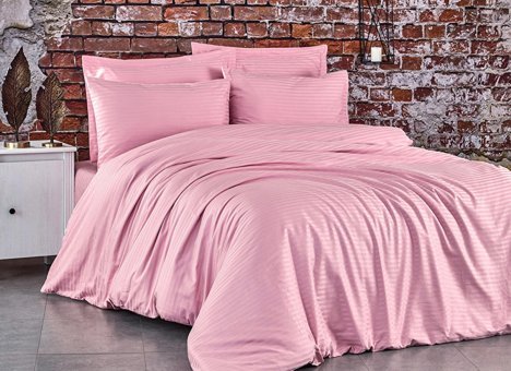 Komfort Home Pamuk Saten Kışlık 160 x 220 cm Çizgili Tek Kişilik Nevresim Takımı Pembe