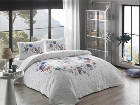Taç Ranforce Kışlık 160 x 220 cm Çiçekli Tek Kişilik Nevresim Takımı Mavi