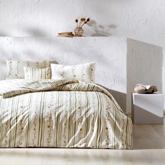 Taç Ranforce Dört Mevsim 160 x 220 cm Çizgili Tek Kişilik Nevresim Takımı Bej