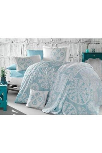 Clasy Ranforce Dört Mevsim 160 x 220 cm Battaniyeli Modern Tek Kişilik Nevresim Takımı Turkuaz