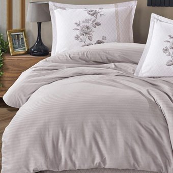 Clasy Pamuk Dört Mevsim 200 x 220 cm Çizgili Tek Kişilik Nevresim Takımı Açık Gri