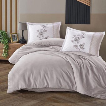 Clasy Pamuk Dört Mevsim 200 x 220 cm Çizgili Tek Kişilik Nevresim Takımı Açık Gri