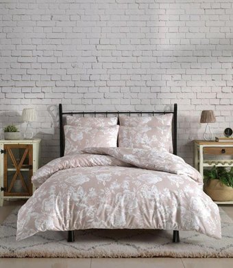 T.Concept Pamuk Dört Mevsim 160 x 220 cm Çiçekli Tek Kişilik Nevresim Takımı Krem