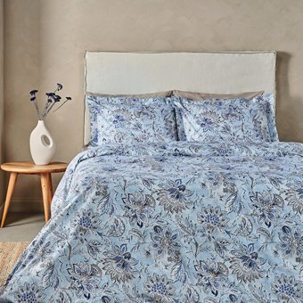 Marie Claire Ranforce Dört Mevsim 160 x 220 cm Çiçekli Tek Kişilik Nevresim Takımı Bej Mavi