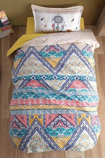 Clasy Ranforce Dört Mevsim 160 x 220 cm Etnik Tek Kişilik Nevresim Takımı Bej