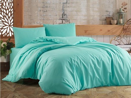 Çeyiz Diyarı Almond Ranforce Dört Mevsim 160 x 220 cm Düz Tek Kişilik Nevresim Takımı Buz Mavisi