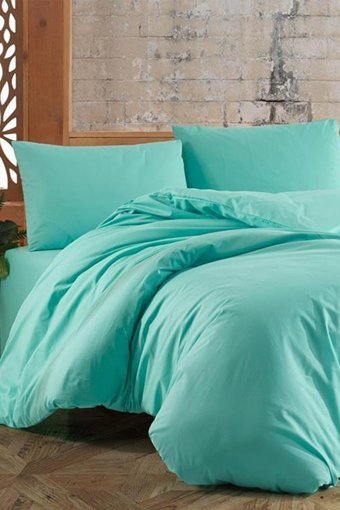 Çeyiz Diyarı Almond Ranforce Dört Mevsim 160 x 220 cm Düz Tek Kişilik Nevresim Takımı Buz Mavisi