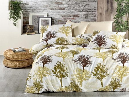 Nevresim Dünyası Pamuk Polyester Dört Mevsim 160 x 220 cm Ağaç Tek Kişilik Nevresim Takımı Bej