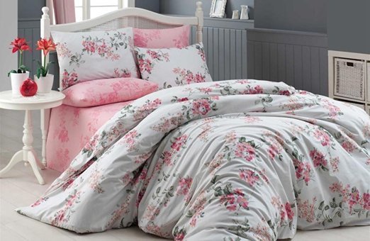 Nevresim Dünyası Pamuk Polyester Dört Mevsim 160 x 220 cm Çiçekli Tek Kişilik Nevresim Takımı Pembe
