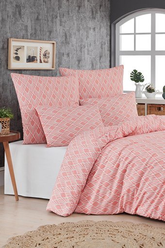 Mislina Home Pamuk Polyester Dört Mevsim 160 x 200 cm Şal Desen Tek Kişilik Nevresim Takımı Beyaz Somon