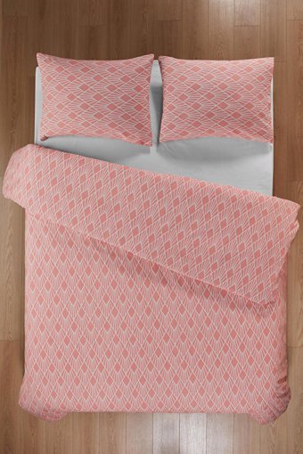 Mislina Home Pamuk Polyester Dört Mevsim 160 x 200 cm Şal Desen Tek Kişilik Nevresim Takımı Beyaz Somon