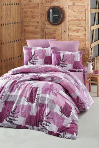 Helenito Ranforce Dört Mevsim 160 x 220 cm Yaprak Tek Kişilik Nevresim Takımı Fuşya