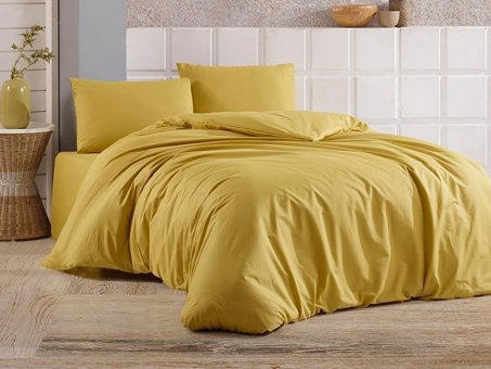 Çeyiz Diyarı Almond Ranforce Dört Mevsim 160 x 220 cm Düz Tek Kişilik Nevresim Takımı Hardal