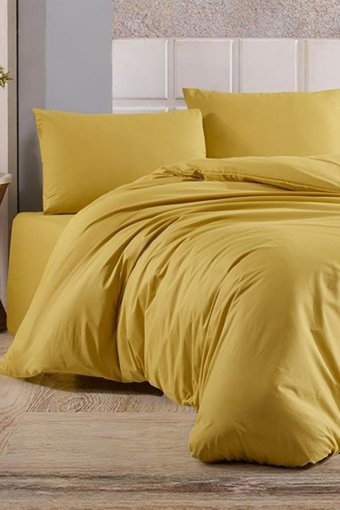 Çeyiz Diyarı Almond Ranforce Dört Mevsim 160 x 220 cm Düz Tek Kişilik Nevresim Takımı Hardal