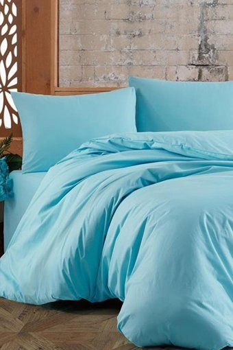 Çeyiz Diyarı Almond Ranforce Dört Mevsim 160 x 220 cm Düz Tek Kişilik Nevresim Takımı Mavi