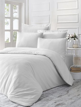 Komfort Home Saten Kışlık 160 x 220 cm Çizgili Tek Kişilik Nevresim Takımı Beyaz