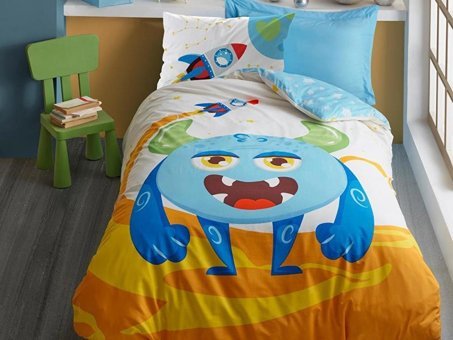 Cotton Box Ranforce Dört Mevsim 160 x 220 cm Çizgi Kahraman Tek Kişilik Nevresim Takımı Mavi