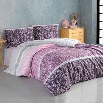 T.Concept Pamuk Polyester Dört Mevsim 160 x 220 cm Desenli Tek Kişilik Nevresim Takımı Mor Pembe