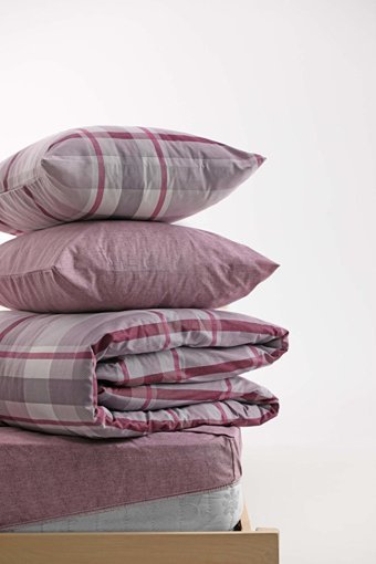 Favora Pamuk Polyester Dört Mevsim 160 x 220 cm Lastikli Ekoseli Tek Kişilik Nevresim Takımı Mor