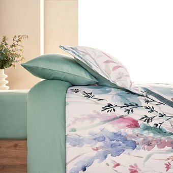 Marie Claire Pamuk Saten Dört Mevsim 160 x 220 cm Çiçekli Tek Kişilik Nevresim Takımı Turkuaz