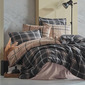 Clasy Ranforce Kışlık 160 x 220 cm Ekoseli Tek Kişilik Nevresim Takımı Antrasit