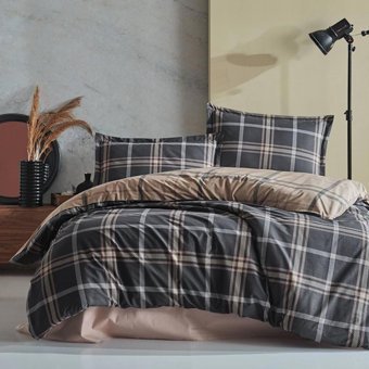 Clasy Ranforce Kışlık 160 x 220 cm Ekoseli Tek Kişilik Nevresim Takımı Antrasit