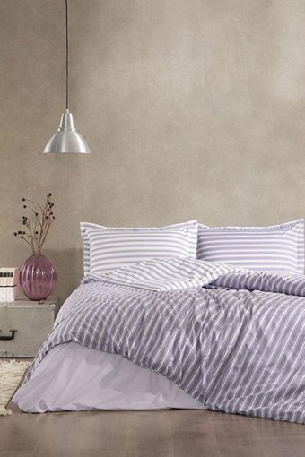 Özdilek Ranforce Kışlık 160 x 220 cm Çizgili Tek Kişilik Nevresim Takımı Gri