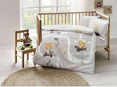 Taç Pamuk Dört Mevsim 100 x 150 cm Bebek Çocuk Tek Kişilik Nevresim Takımı Bej
