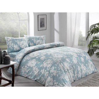 Taç Ranforce Dört Mevsim 160 x 220 cm Çiçekli Tek Kişilik Nevresim Takımı Mavi