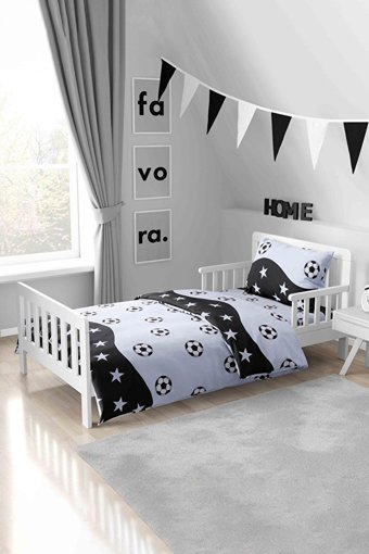 Favora Ranforce Kışlık 160 x 220 cm Taraftar Tek Kişilik Nevresim Takımı Beyaz Siyah