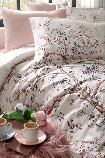 Özdilek Ranforce Kışlık 160 x 220 cm Ağaç Tek Kişilik Nevresim Takımı Pudra