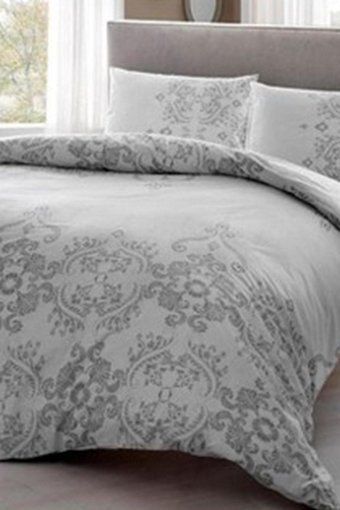 Taç Ranforce Kışlık 160 x 220 cm Çiçekli Tek Kişilik Nevresim Takımı Beyaz Gri