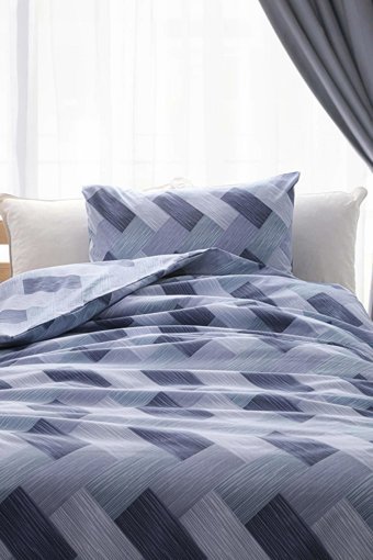 Favora Akfil Kum Pamuk Dört Mevsim 160 x 220 cm Çizgili Tek Kişilik Nevresim Takımı Mavi