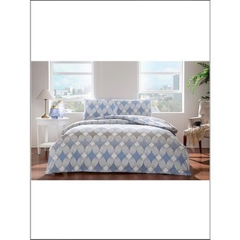 Taç Pamuk Kışlık 160 x 220 cm Lastikli Desenli Tek Kişilik Nevresim Takımı Mavi