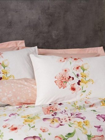 Cotton Box Modeline Ranforce Dört Mevsim 160 x 220 cm Çiçekli Tek Kişilik Nevresim Takımı Somon