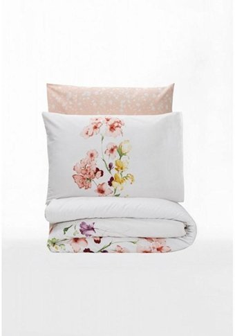 Cotton Box Modeline Ranforce Dört Mevsim 160 x 220 cm Çiçekli Tek Kişilik Nevresim Takımı Somon