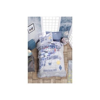 Cotton Box Ranforce Dört Mevsim 160 x 200 cm Uçak Tek Kişilik Nevresim Takımı Mavi