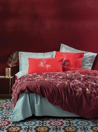 Cotton Box Feminen Pamuk Dört Mevsim 160 x 220 cm Çiçekli Tek Kişilik Nevresim Takımı Yeşil