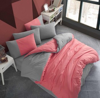 Hobby Pamuk Dört Mevsim 160 x 220 cm Düz Tek Kişilik Nevresim Takımı Gri Pembe