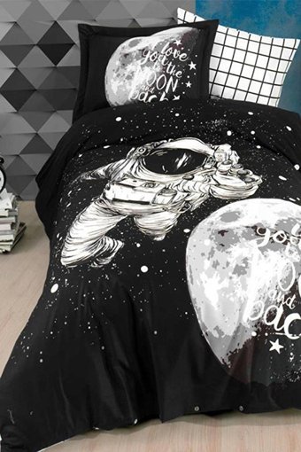 Hobby Pamuk Dört Mevsim 160 x 200 cm Galaksi Tek Kişilik Nevresim Takımı Siyah